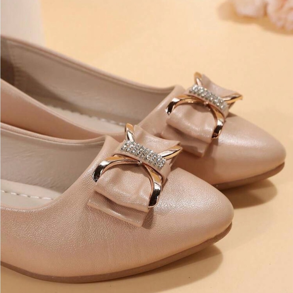 Fashion Flats For Women, Bow & Rhinestone Decor Square Toe Flats